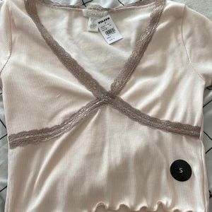 Pink with lace cropped low cut top
